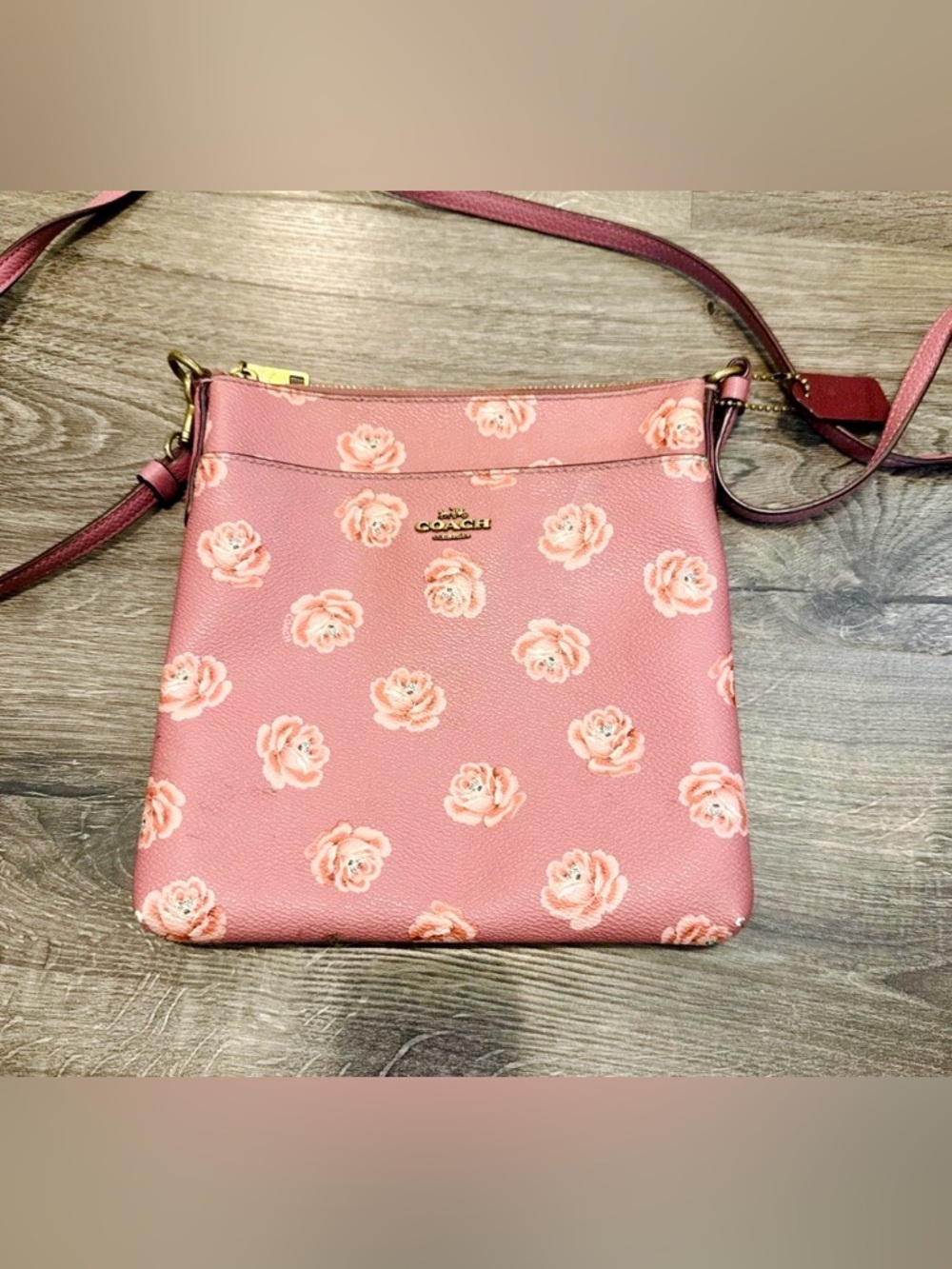 Coach Floral Crossbody Bag Pink/Burgundy Including Long Strap